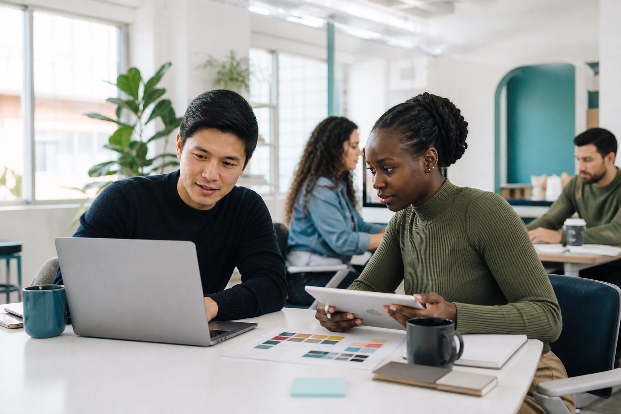 Global freelancers collaborating on AI-sourced work